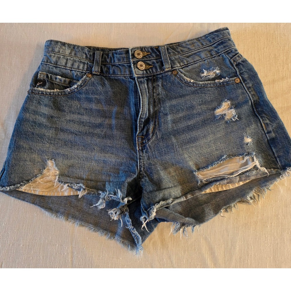 KanCan High Rise Distressed Denim Shorts Double Button 3/25 Y2K Indie mall goth - Picture 2 of 8